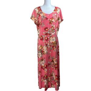 Vintage Clues Collections coral floral maxi dress, 90s, romantic, cottagecore